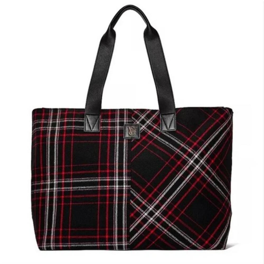 Victoria's Secret Limited Edition Black & Red Plaid Tote Bag - Holiday Gift Bag